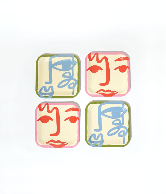 Art Party dessert plate with abstract face design