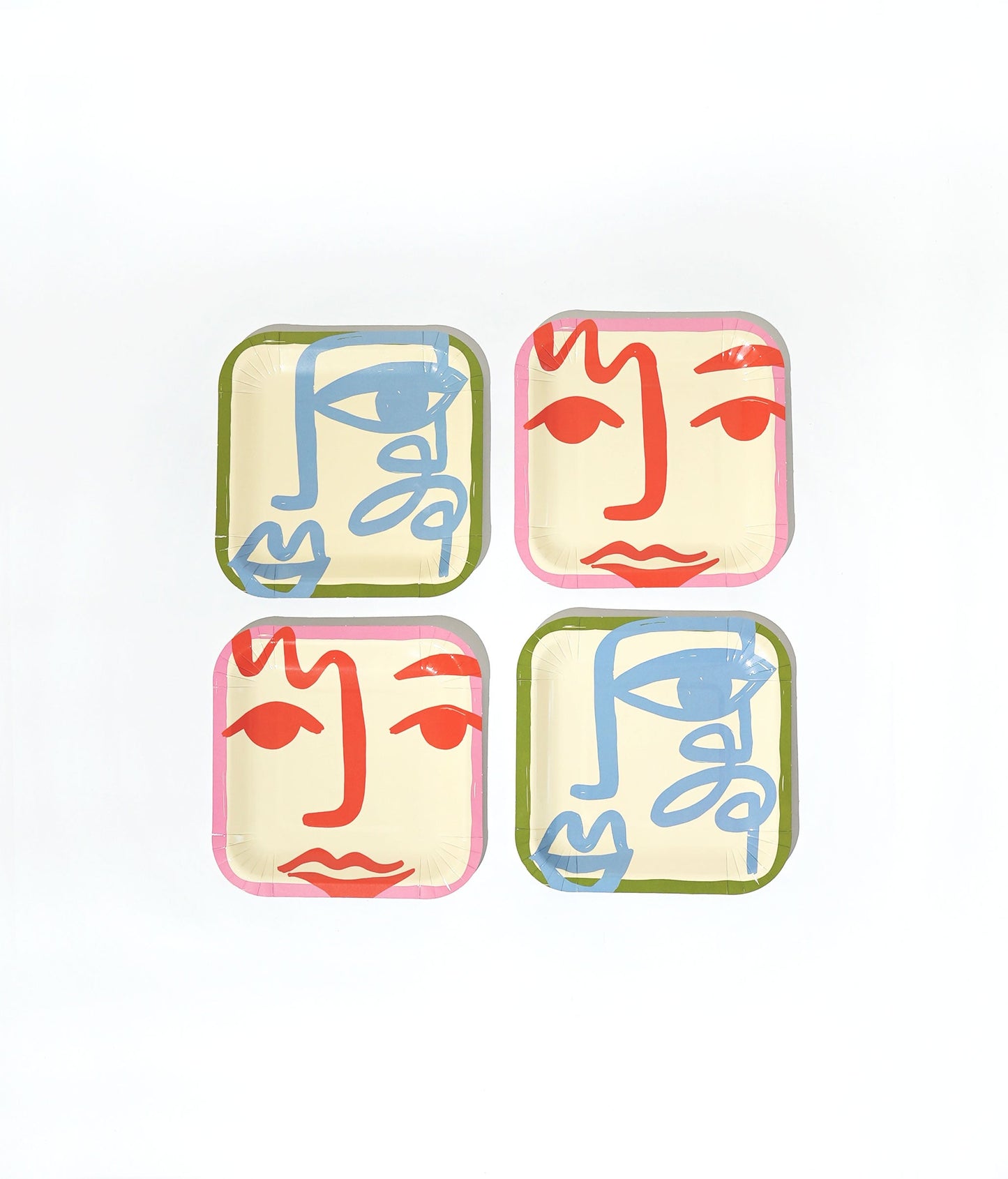 Essential Art Party Pack with abstract face design square plates for kids party tablescape