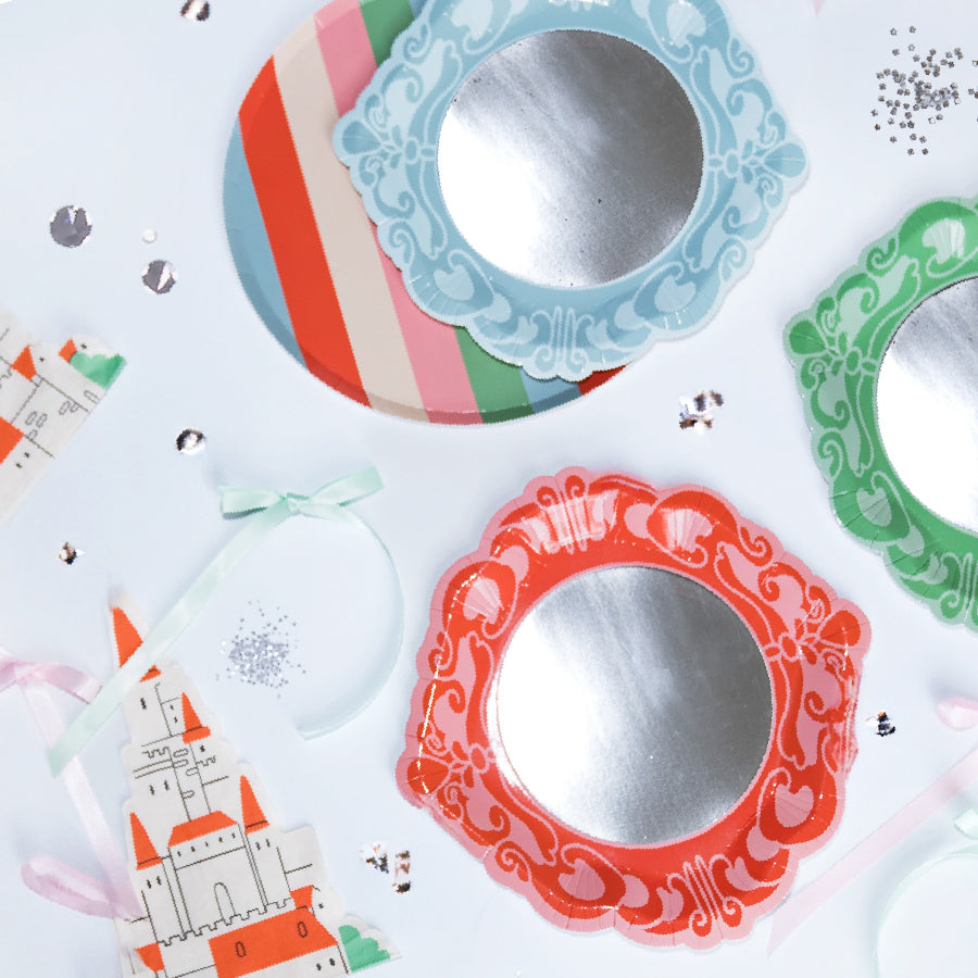 Princess Party Pack for 12 with mirrored plates cups and castle napkins