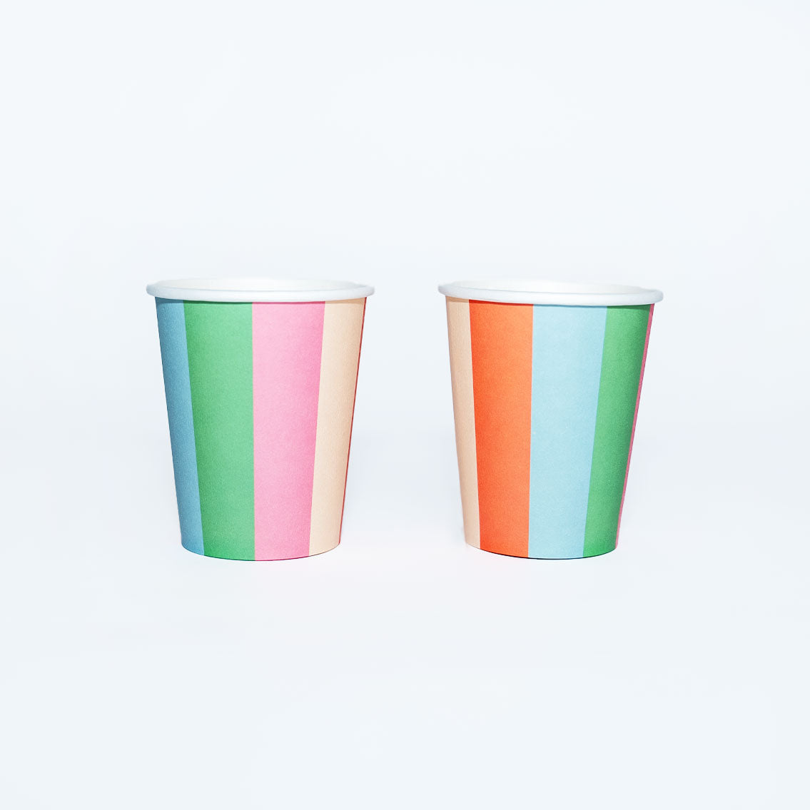 Pastel striped paper cups in pink mint coral blue