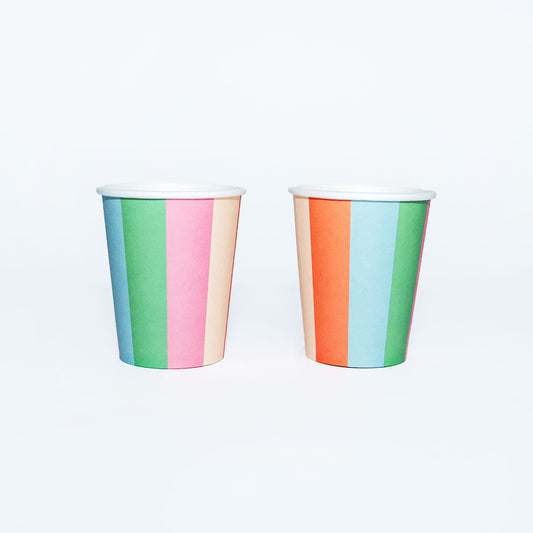 Pastel striped paper cups in pink mint coral blue