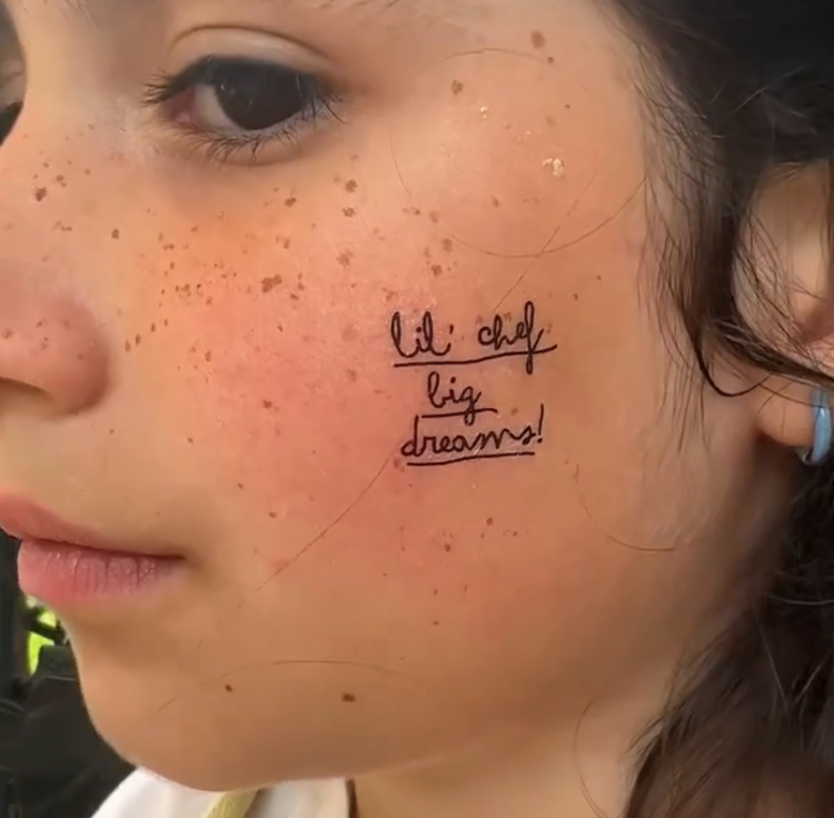 Little Chef Fake Tattoos on cheek with text lil chef big dreams temporary tattoo design