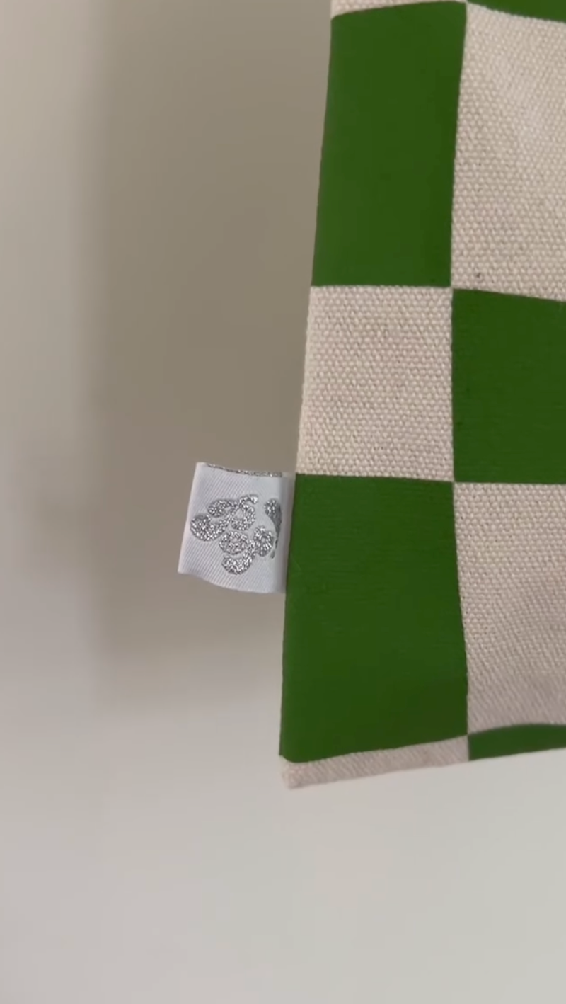 green checkered canvas mini tote bag for kids party favors