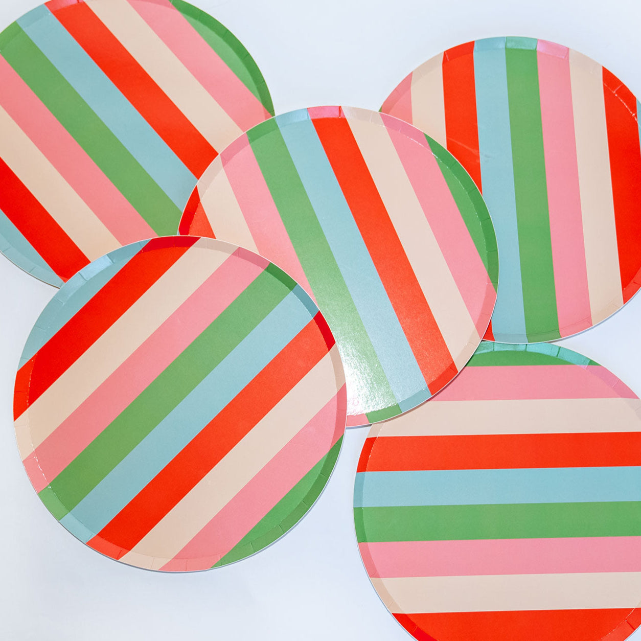 Set of 12 bright and bold striped party paper plates for any occasion
