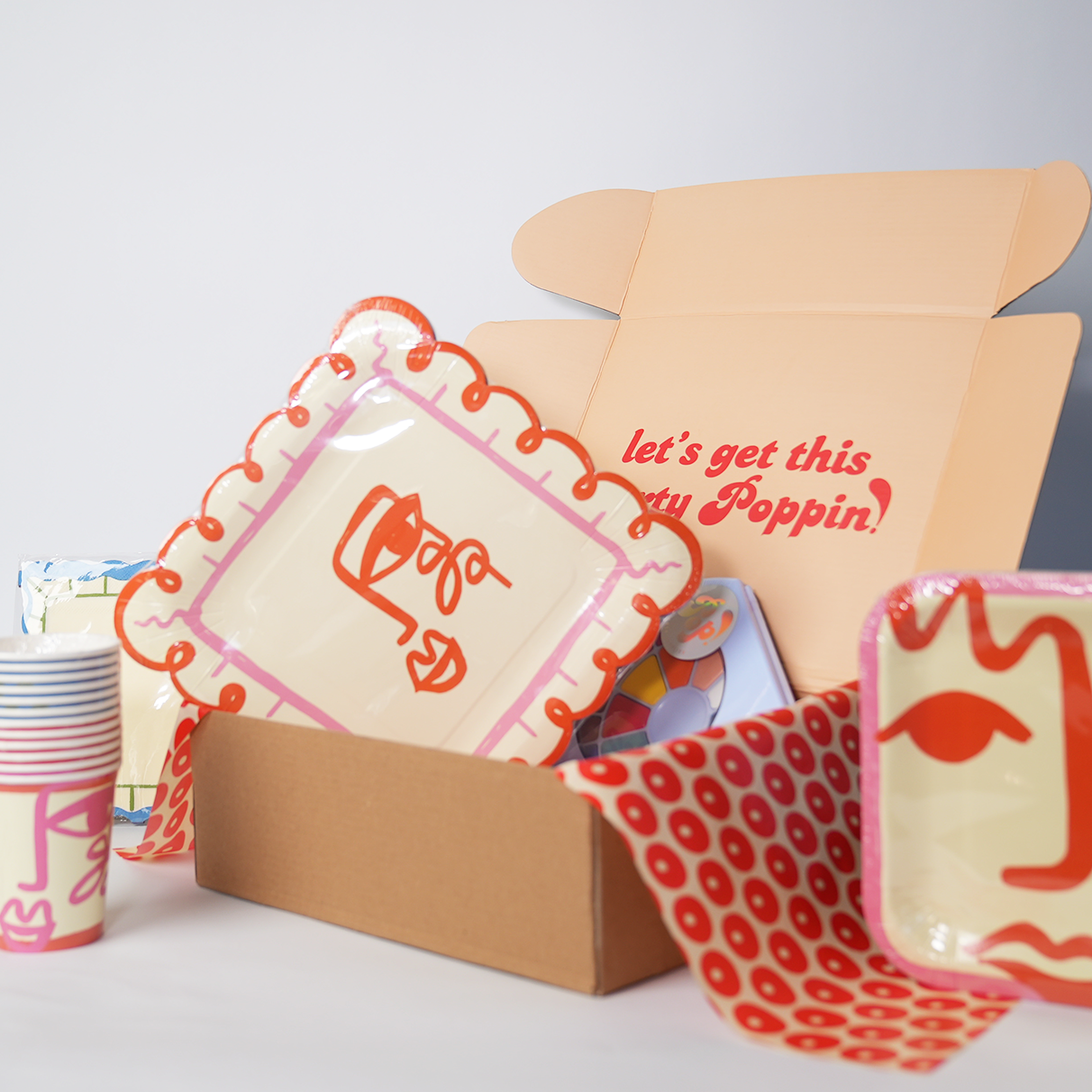 Essential Art Party Pack with modern painting themed plates, cups, and napkins for 12 kids
