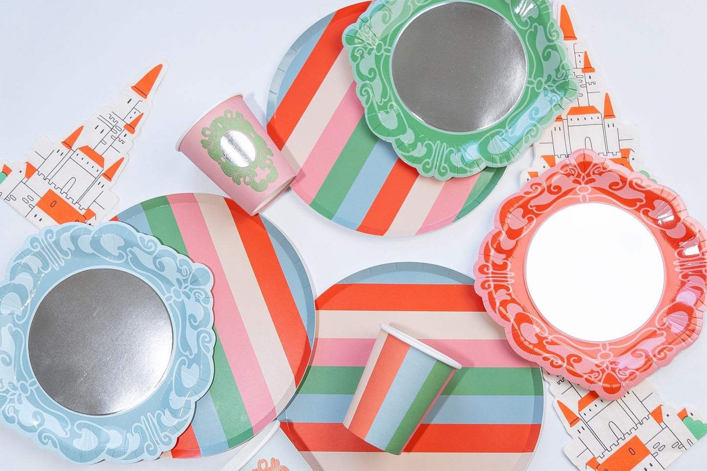 Mirror Mirror princess party cups with striped design and shimmering mirror finish set of 12