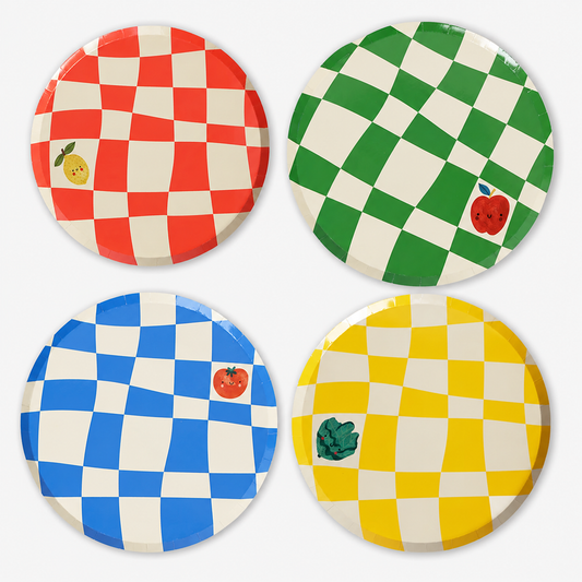 Little Chef Checkered Party Plates (9 Inch, 12 Count) | Kids Cooking Birthday Party Supplies | Colorful Checkerboard Paper Plates