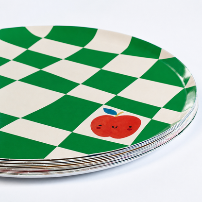 Colorful checkered paper plates for kids birthday party supplies, 9 inch, 12 count