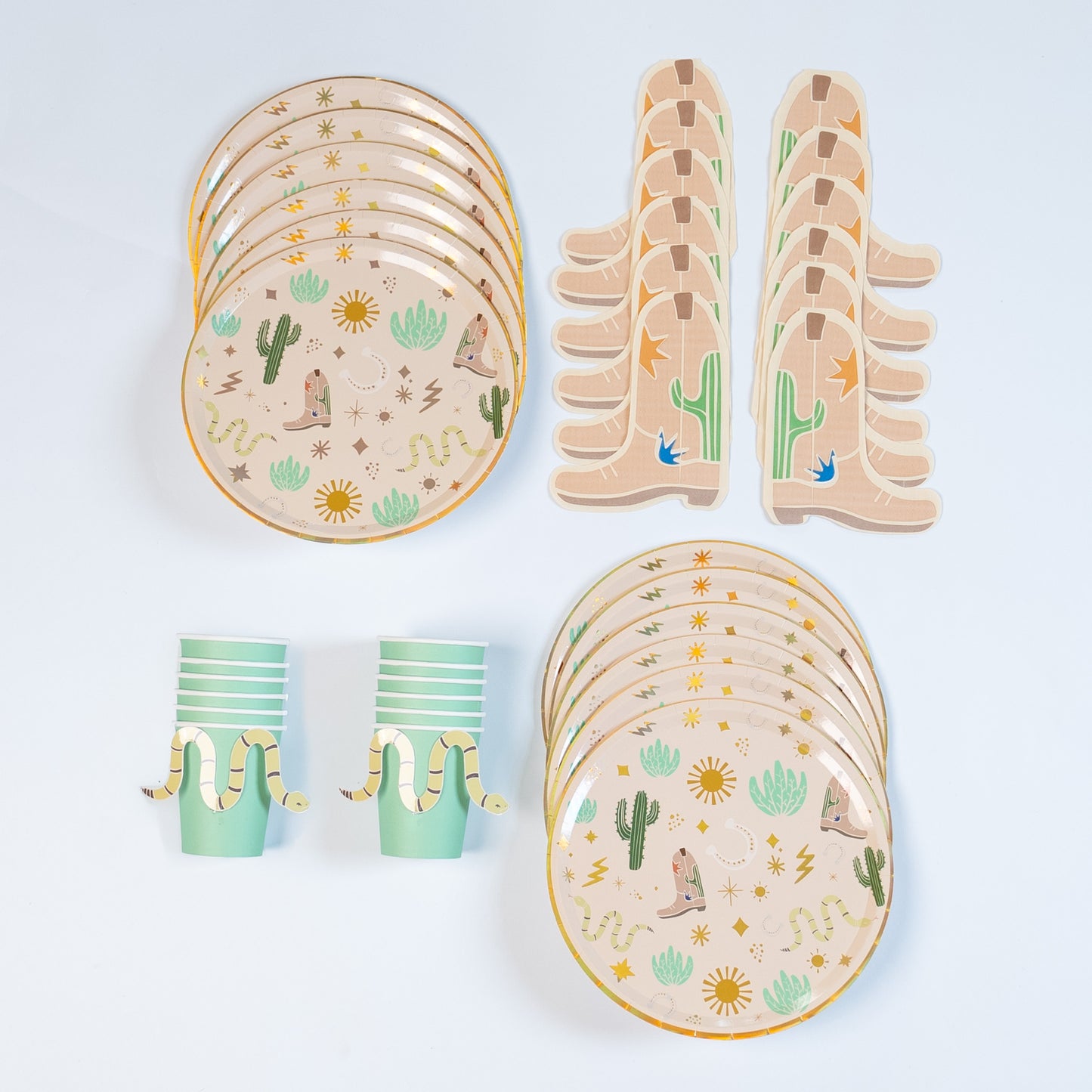 Western Birthday Party Supplies Pack (Serves 12) | Cowboy & Rodeo Themed Kids Party Kit | Plates, Cups & Tableware Set
