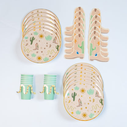 Western Birthday Party Supplies Pack (Serves 12) | Cowboy & Rodeo Themed Kids Party Kit | Plates, Cups & Tableware Set