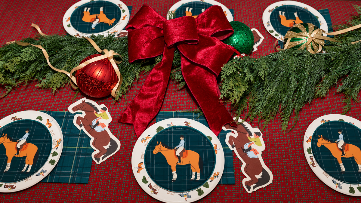 Equestrian Tableware Pack - Horse Party Supplies Set for 12 (Dinner + Dessert Plates, Cups, Napkins) | Pony Birthday Kit