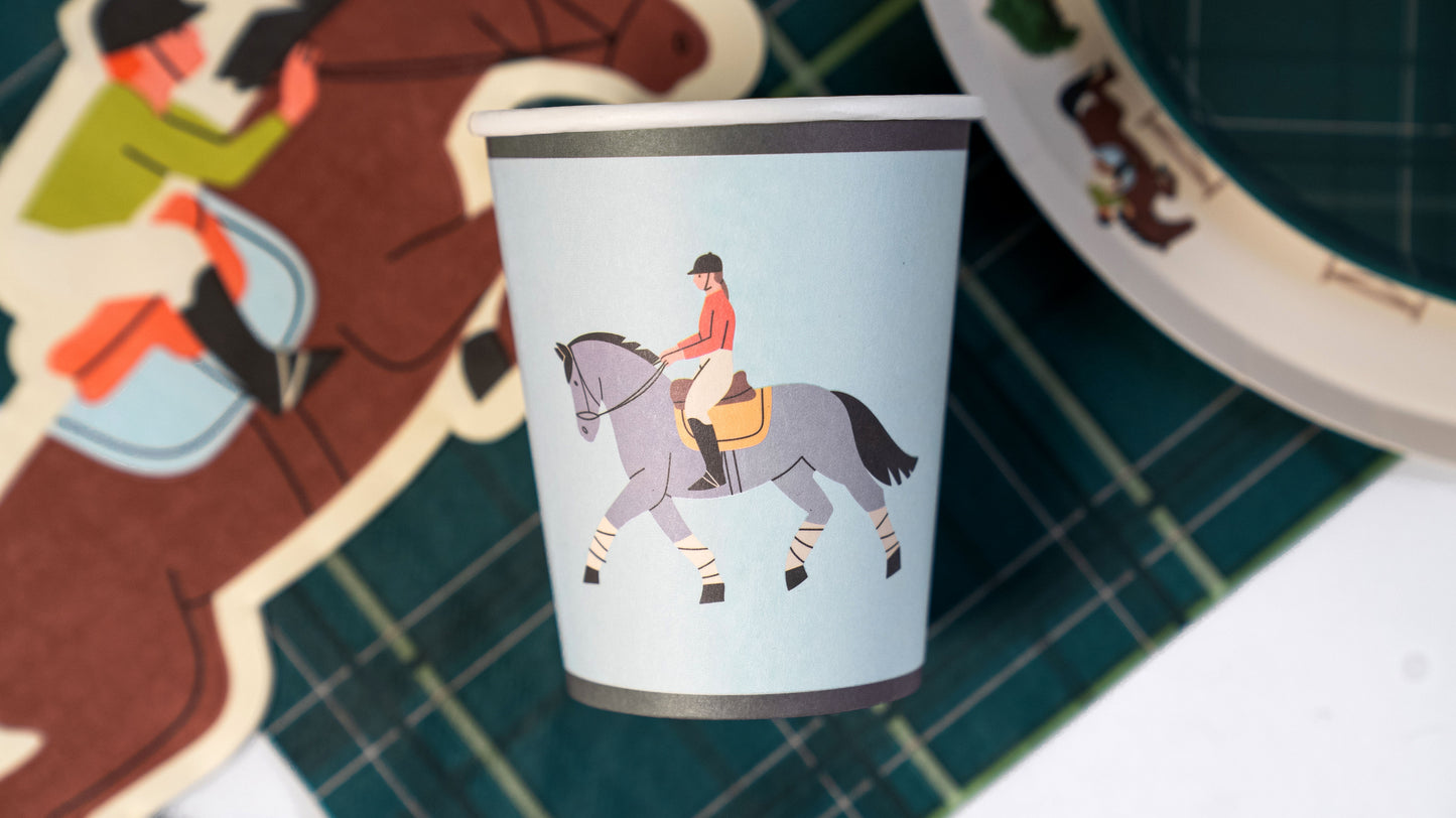 Horse Party Supplies Set for 12 – Equestrian Tableware Pack (Dinner + Dessert Plates, Cups, Napkins) | Pony Birthday Kit