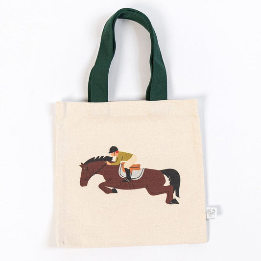 Mini tote bag with jumping horse design for kids' pony parties and gifting