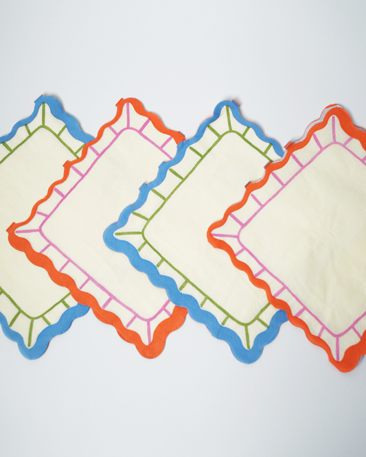 Art Party Napkins (x 12)It's ok to color outside the lines when you have these bright, scalloped-edge napkins! 🎨🖌️ Add some carefree color to your bash. No worries if things get messy—thePOP party suppliesArt Party Napkins Cool Paper Napkins 