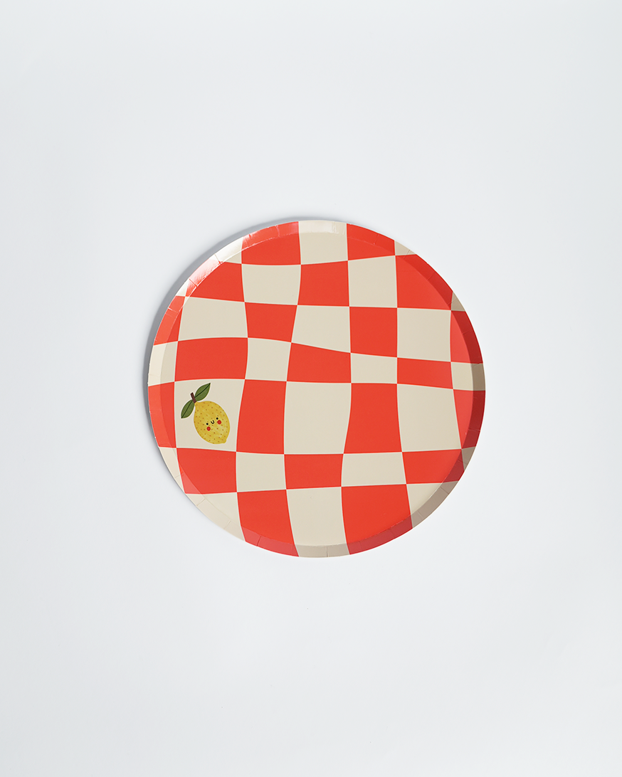 Little Chef Dinner Plates (x 12)These four colored checkered plates are the perfect recipe  simple birthday party decor at home checkered paper plates
